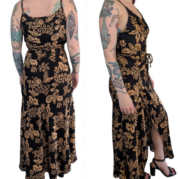 ZARA Black and Gold Floral Wrap Maxi Dress | S - Picture 2 of 5